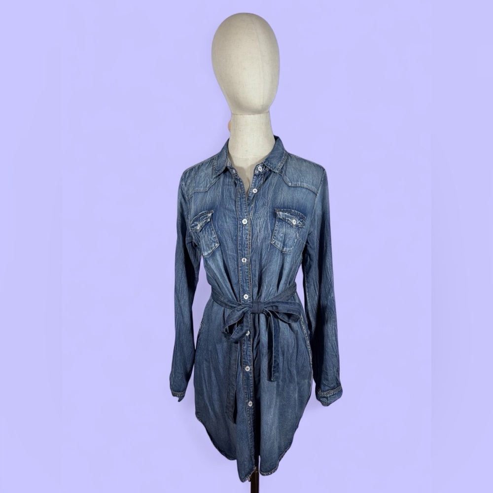 Denim Casual Blue Long Sleeve Dress